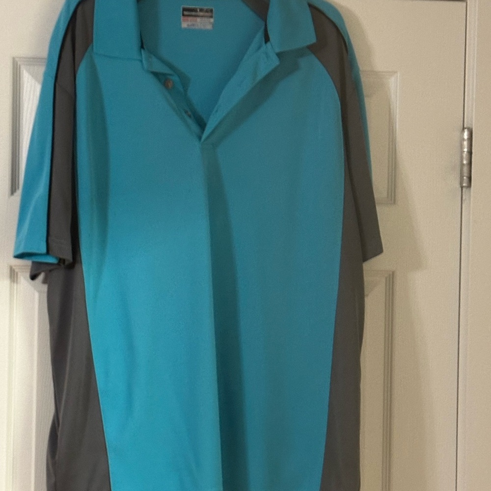 Grand Slam Turquoise and Gray Men's Short Sleeve Polo Shirt XXL